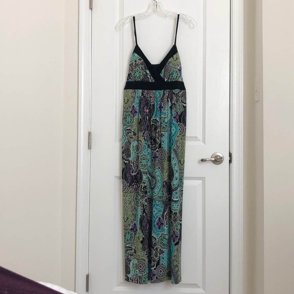 Turquoise and Black Maxi Dress